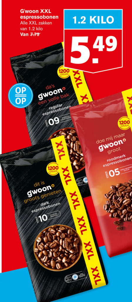 Gwoon   koffiebonen folder aanbieding bij  Hoogvliet - details