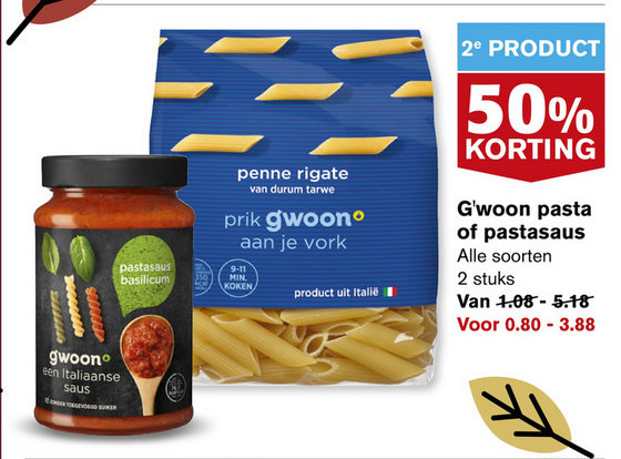 Gwoon   penne rigate, pastasaus folder aanbieding bij  Hoogvliet - details