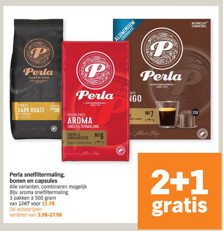 verontreiniging Stoutmoedig Geneeskunde Perla koffie, koffiebonen folder aanbieding bij Albert Heijn - details