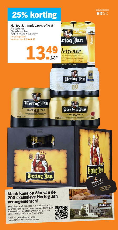 Hertog Jan   alcoholvrij bier, blikje bier folder aanbieding bij  Albert Heijn - details