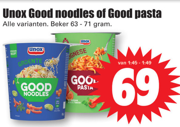 Unox   soep, noodles folder aanbieding bij  Dirk - details