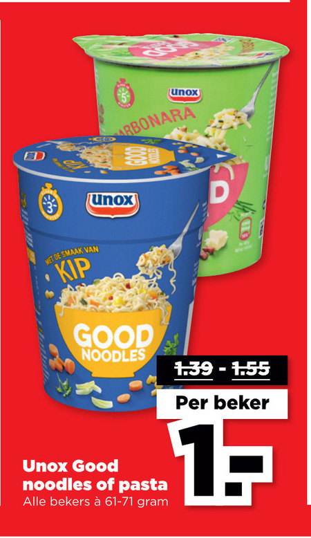 Unox   noodles folder aanbieding bij  Plus - details