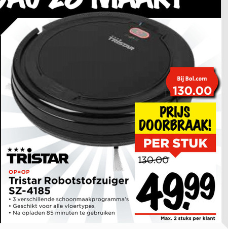 Autonoom advocaat Openlijk Tristar robotstofzuiger folder aanbieding bij Vomar - details