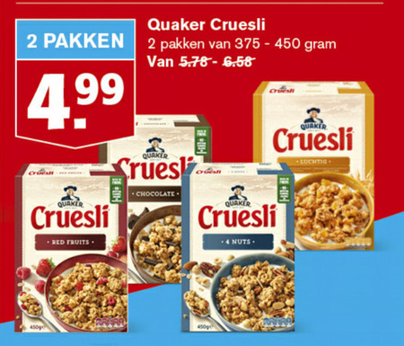 Quaker   cruesli folder aanbieding bij  Hoogvliet - details