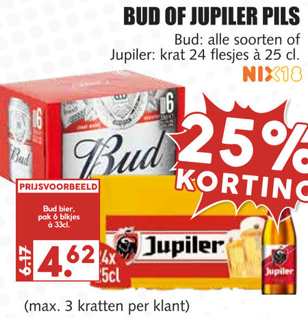 Bud   blikje bier, krat bier folder aanbieding bij  MCD Supermarkt Basis - details