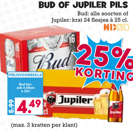 Bud   krat bier, blikje bier folder aanbieding bij  Boons Markt - details