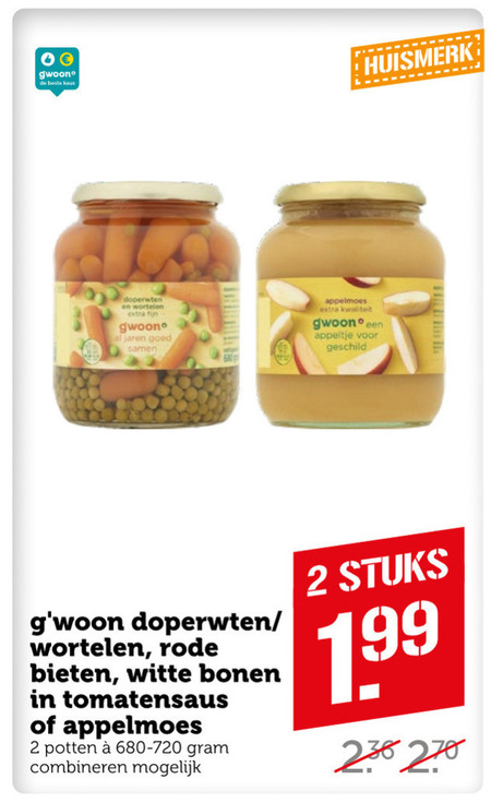 Gwoon   groenteconserven, appelmoes folder aanbieding bij  Coop - details