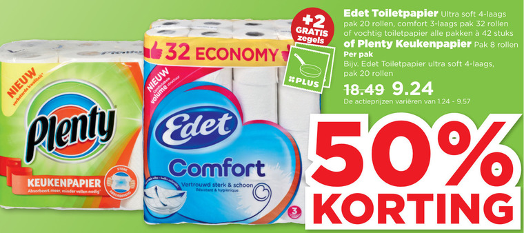 Edet   toiletpapier, keukenpapier folder aanbieding bij  Plus - details