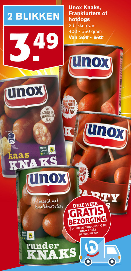 Unox   knakworst folder aanbieding bij  Hoogvliet - details