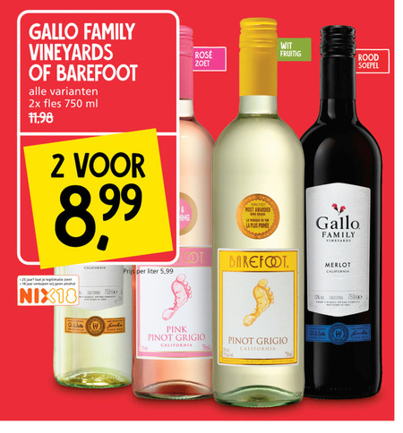 Barefoot   witte wijn, rode wijn folder aanbieding bij  Jan Linders - details