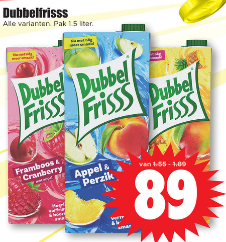 Dubbelfrisss   fruitdrank folder aanbieding bij  Dirk - details