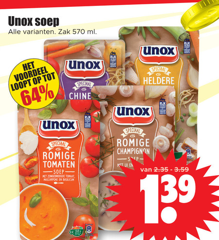 Unox   soep folder aanbieding bij  Dirk - details