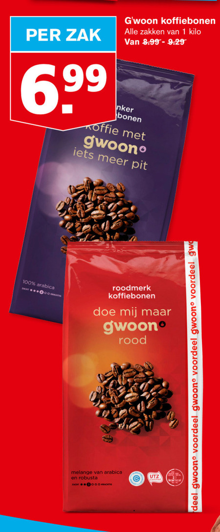 Gwoon   koffiebonen folder aanbieding bij  Hoogvliet - details