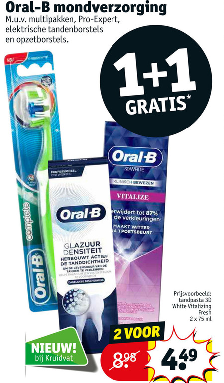 Handschrift Complex Schandalig Oral-B tandenborstel, tandpasta folder aanbieding bij Kruidvat - details