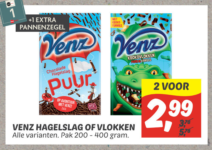 Venz   hagelslag, boterhamvlokken folder aanbieding bij  Dekamarkt - details