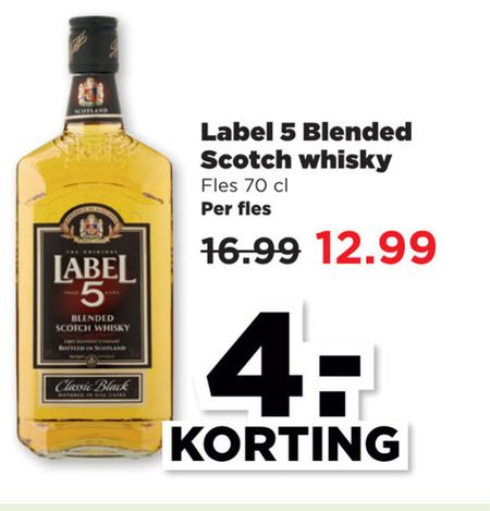 Label 5   whisky folder aanbieding bij  Plus - details