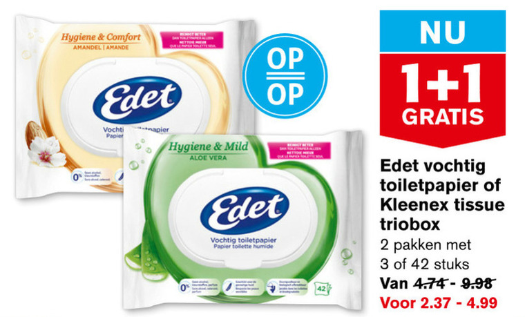 Edet   vochtig toiletpapier, tissue folder aanbieding bij  Hoogvliet - details