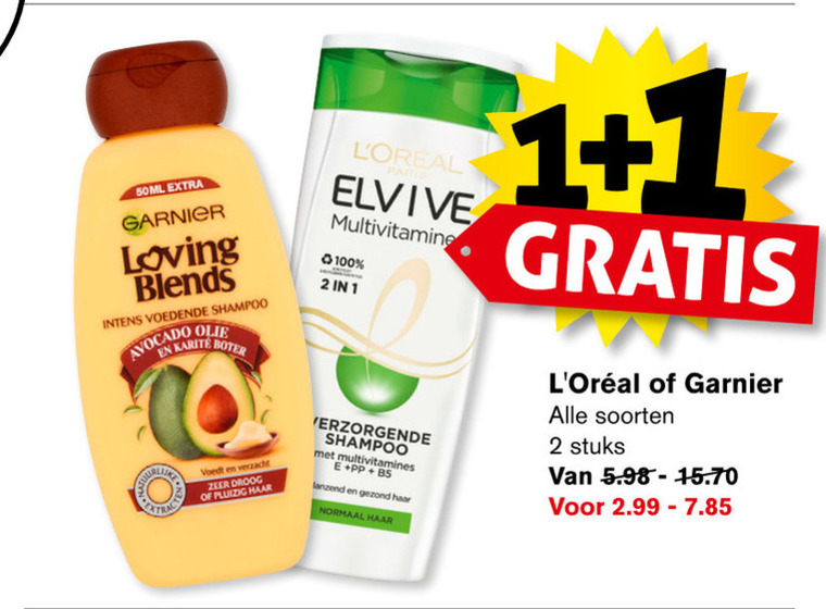 Garnier Loving Blends   shampoo, conditioner folder aanbieding bij  Hoogvliet - details