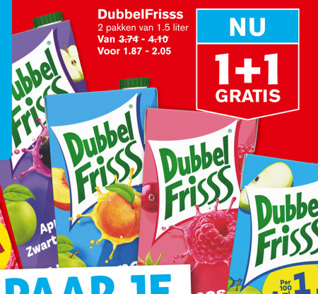 Dubbelfrisss   fruitdrank folder aanbieding bij  Hoogvliet - details