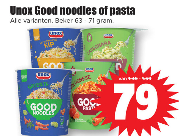 Unox   noodles folder aanbieding bij  Dirk - details