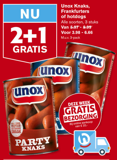 Unox   knakworst folder aanbieding bij  Hoogvliet - details