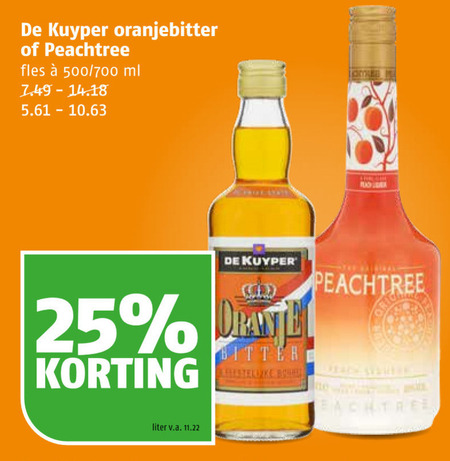 Peach Tree   likeur, oranjebitter folder aanbieding bij  Poiesz - details