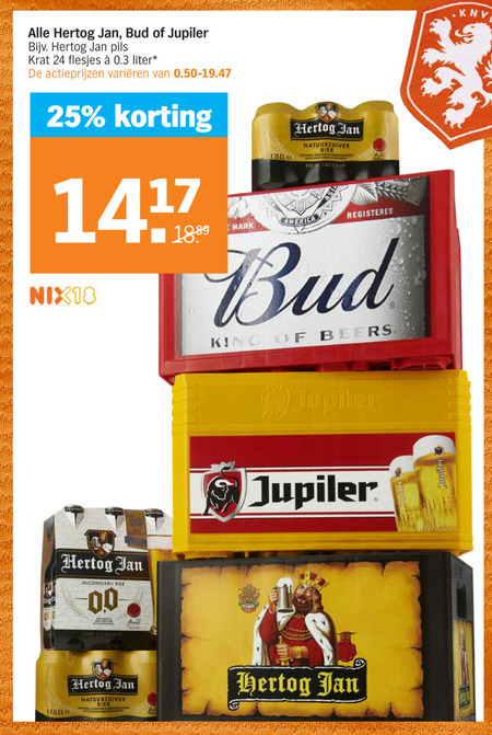 Jupiler   blikje bier, krat bier folder aanbieding bij  Albert Heijn - details