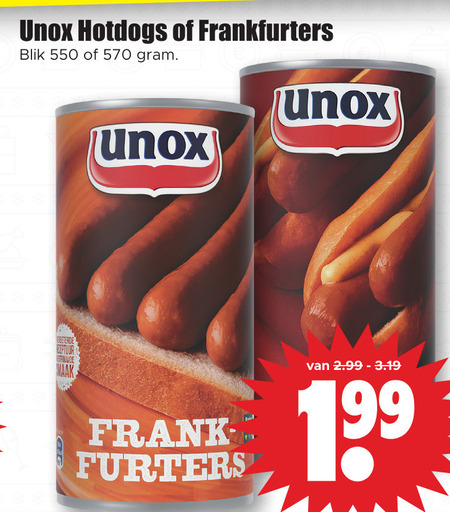 Unox   knakworst, hotdogworstjes folder aanbieding bij  Dirk - details