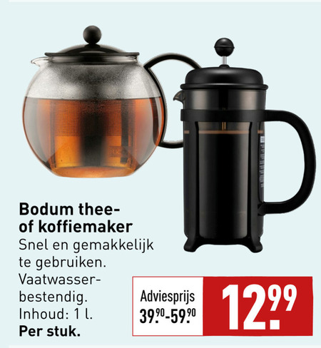 Botsing Distributie verzending bodum cafetiere, theepot folder aanbieding bij Aldi - details