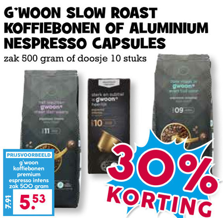 Gwoon   koffiecups, koffiebonen folder aanbieding bij  Boons Markt - details