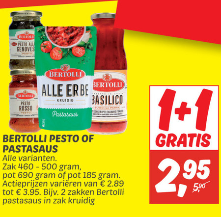 Bertolli   pastasaus, pesto folder aanbieding bij  Dekamarkt - details