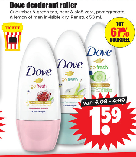 Dove   deodorant folder aanbieding bij  Dirk - details