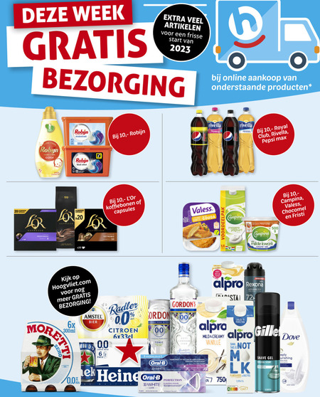 Douwe Egberts L Or   koffiecups, blikje bier folder aanbieding bij  Hoogvliet - details