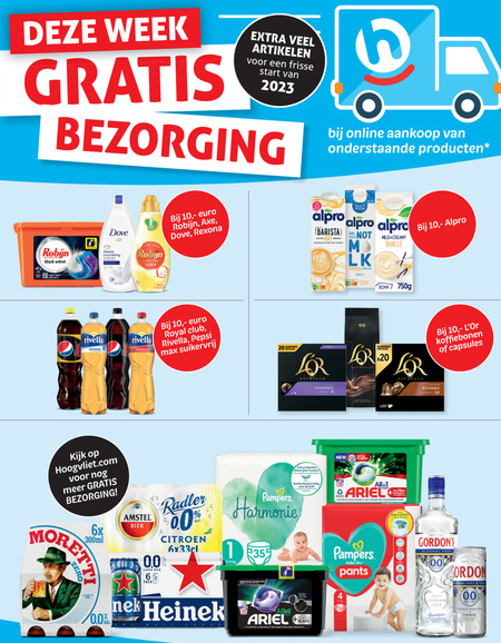 Douwe Egberts L Or   koffiecups, blikje bier folder aanbieding bij  Hoogvliet - details