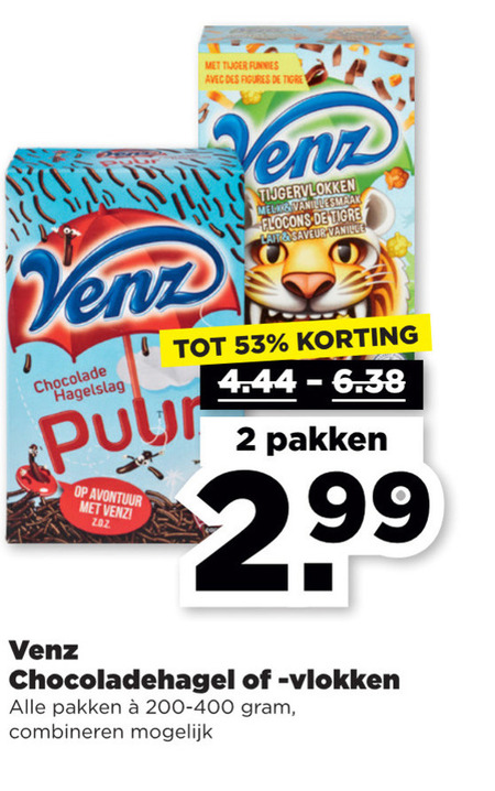 Venz   boterhamvlokken, hagelslag folder aanbieding bij  Plus - details