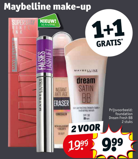 Maybelline foundation, mascara folder aanbieding bij Kruidvat details