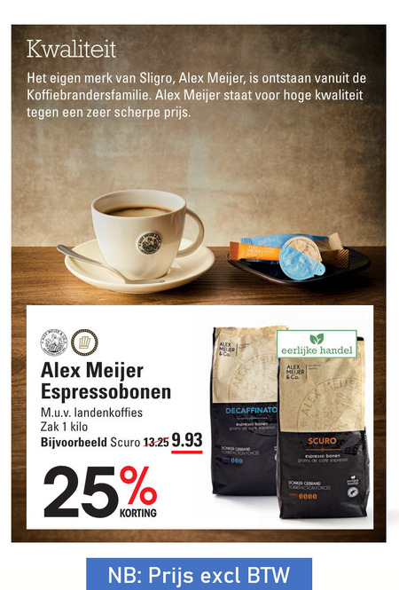 Alex Meijer   koffiebonen folder aanbieding bij  Sligro - details