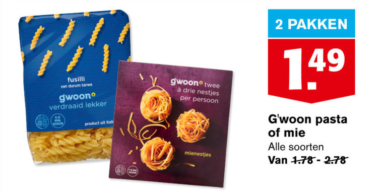 Gwoon   pasta, mie folder aanbieding bij  Hoogvliet - details