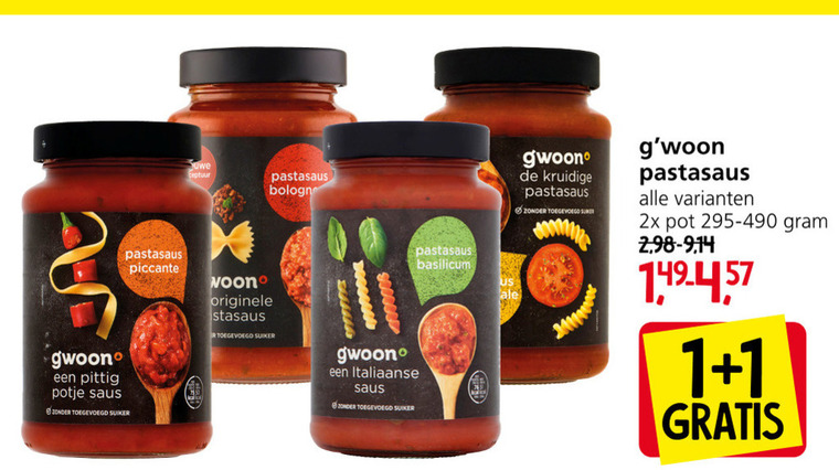 Gwoon   pastasaus folder aanbieding bij  Jan Linders - details