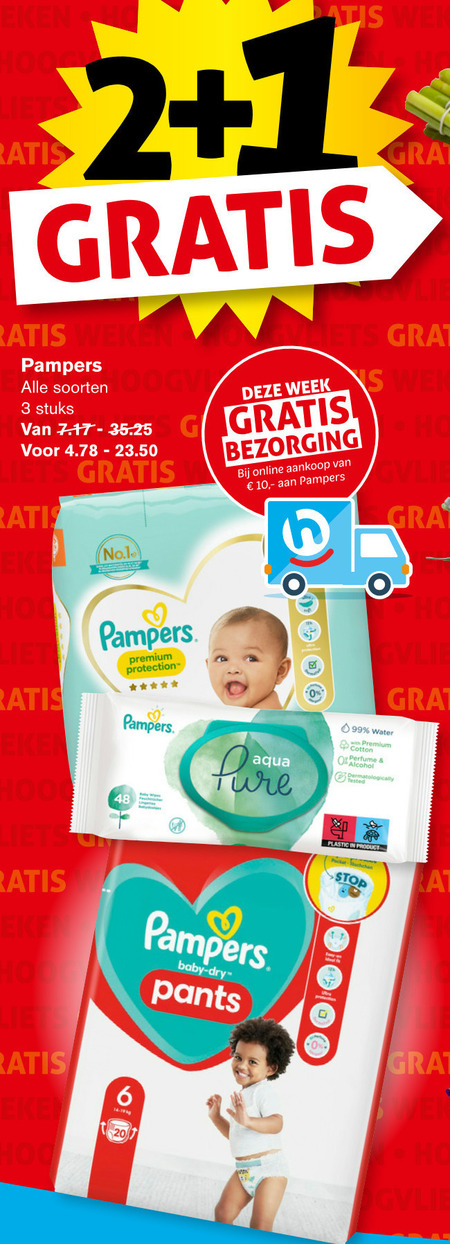 brug weg te verspillen Maand Pampers luiers, luierbroekjes folder aanbieding bij Hoogvliet - details