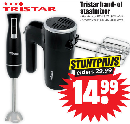 als resultaat Stoffelijk overschot Banket Tristar handmixer, staafmixer folder aanbieding bij Dirk - details