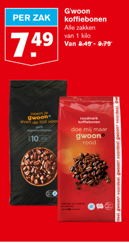 Gwoon   koffiebonen folder aanbieding bij  Hoogvliet - details