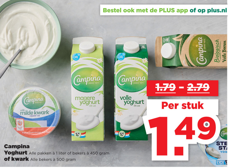 Campina   yoghurt, kwark folder aanbieding bij  Plus - details