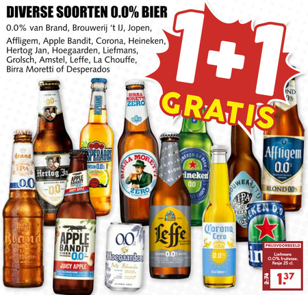 Heineken 0.0   alcoholvrij bier, blikje bier folder aanbieding bij  MCD Supermarkt Basis - details