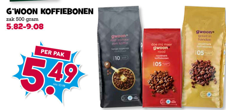 Gwoon   koffiebonen folder aanbieding bij  Boons Markt - details