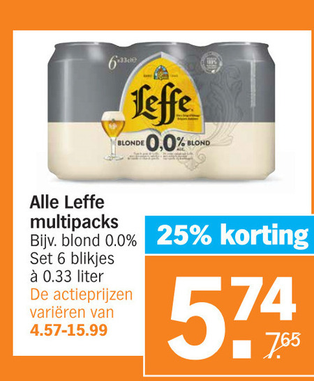 Leffe   blikje bier, krat bier folder aanbieding bij  Albert Heijn - details