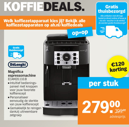 DeLonghi koffiezetapparaat folder aanbieding bij Albert Heijn