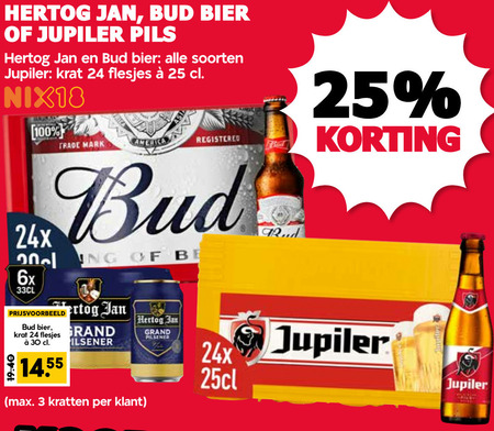 Bud   blikje bier, krat bier folder aanbieding bij  MCD Supermarkt Basis - details