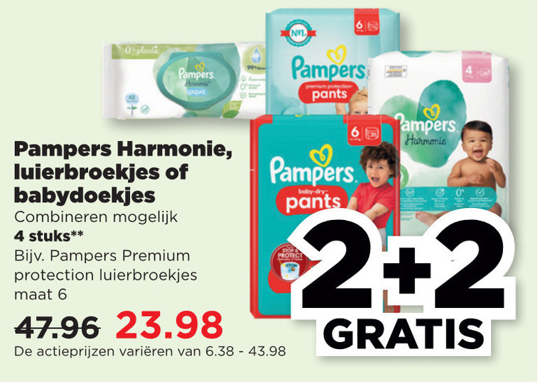 Pampers   luiers, billendoekjes folder aanbieding bij  Plus - details