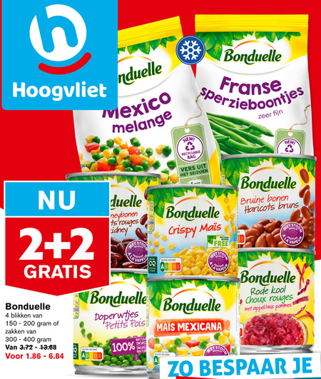 Bonduelle   groenteconserven, diepvriesgroente folder aanbieding bij  Hoogvliet - details